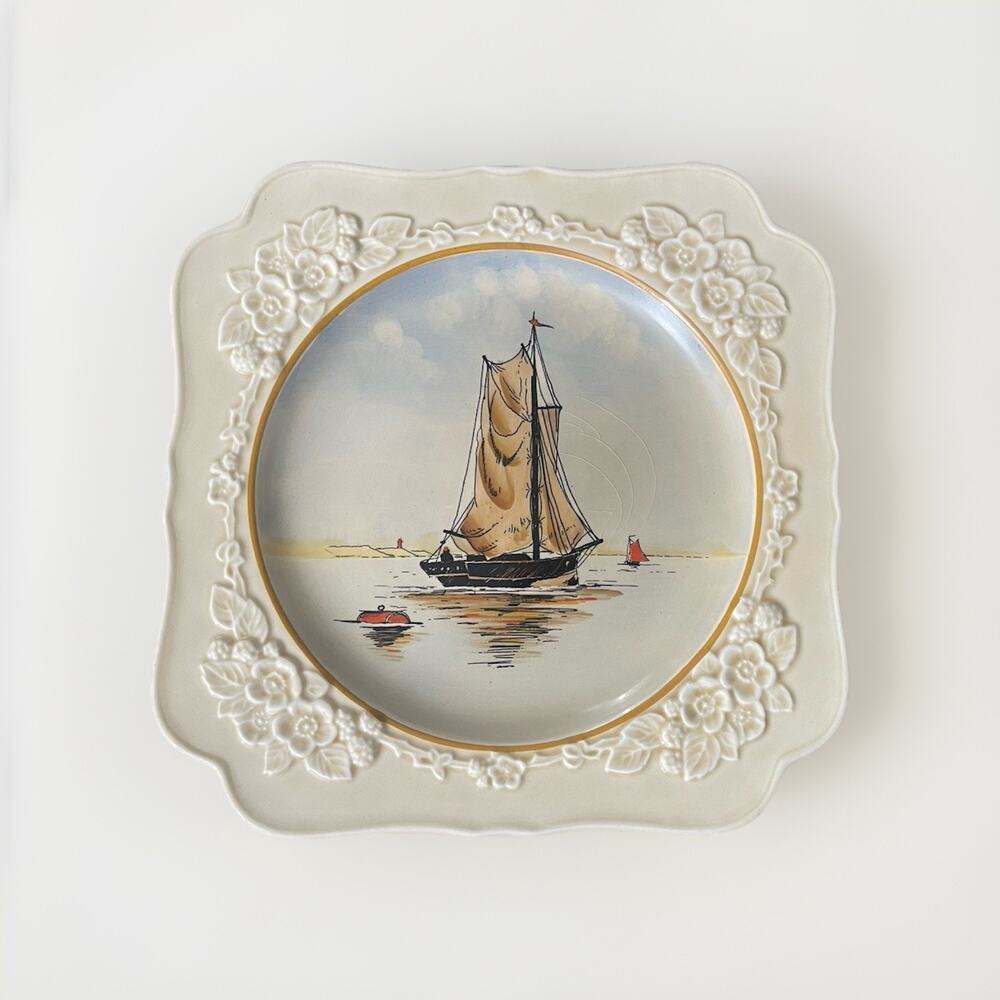 Crown Ducal Gainsborough England Sailboat Serving Plate Floral 11” Reg 749657